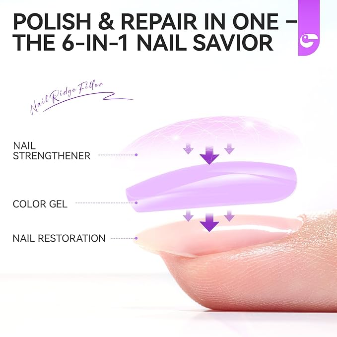gelike ec Nail Growth Oil and Strengthener Polish: Lavender Haze 15ml 6 in 1 Natural Hardener - Long Lasting Nail Polish Hardener Extra Strong and Growth for Daily Work Home Salon