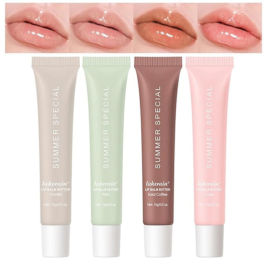 4 PCS Lip Glossy Butter Balm Set,Instant Moisture and Hydration Lip Gloss,Long-lasting Hydrating Non-Sticky Lip Balm,Soften Dry Lips and Lip Care-VivaGrace Women