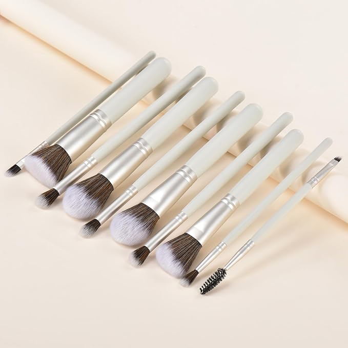 10 Piece Makeup Brushes - Grayish Green Wooden Handle with Soft Synthetic Bristles,for Face & Eye Makeup|Professional Makeup Brushes set for Women & Girls|-VivaGrace Women