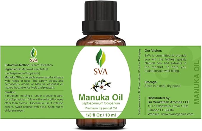 SVA Manuka Essential Oil – 1/3 Fl Oz – 100% Natural Manuka Oil - for Diffuser, Hair Care, Face, Skin Care, Aromatherapy, Scalp and Body Massage, Soap and Candle Making-VivaGrace Women