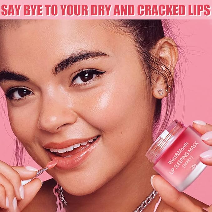 Lip Sleeping Mask,Night Repair Lip Mask,Hydrating & Prevention Dry and Cracked Lip Scrubs Exfoliator,Vitamin E Moisturizing Exfoliating Fade Lip Lines Lip Balm Jelly Lip Mask Lip (1 PCS)-VivaGrace Women