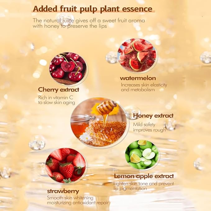 Honey Lip Balm Pot, Propolis Lip Mask, Strawberry Hydrating Propolis Lip Sleeping Mask, Prevent Dry&Cracked, Lip Repair Nourishes the Lip Skin (honey&straberry&cherry&apple)-VivaGrace Women