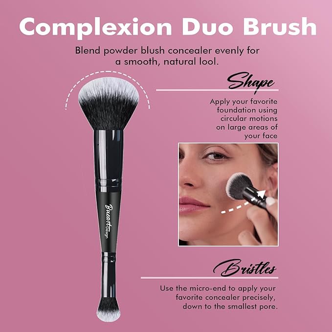 Bueart Design Complexion Duo Brush and Liquid & Bronzer Contour Makeup brushes set with ultra-soft dense hair Double-ended for Foundation Liquid Cream Concealer,Vegan and Cruelty-Free,M18-VivaGrace Women