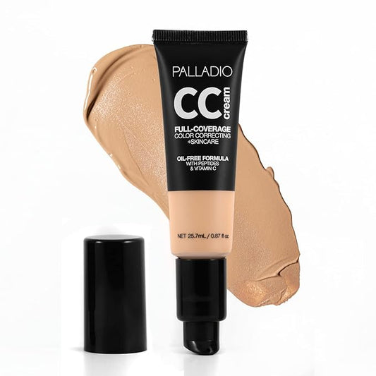 Palladio Full-Coverage Color Correction CC Cream, Oil-Free with Peptides & Vitamin C, Best for Correcting Redness and Uneven Skin Tone, Buildable Foundation Coverage (Med 30N)-VivaGrace Women