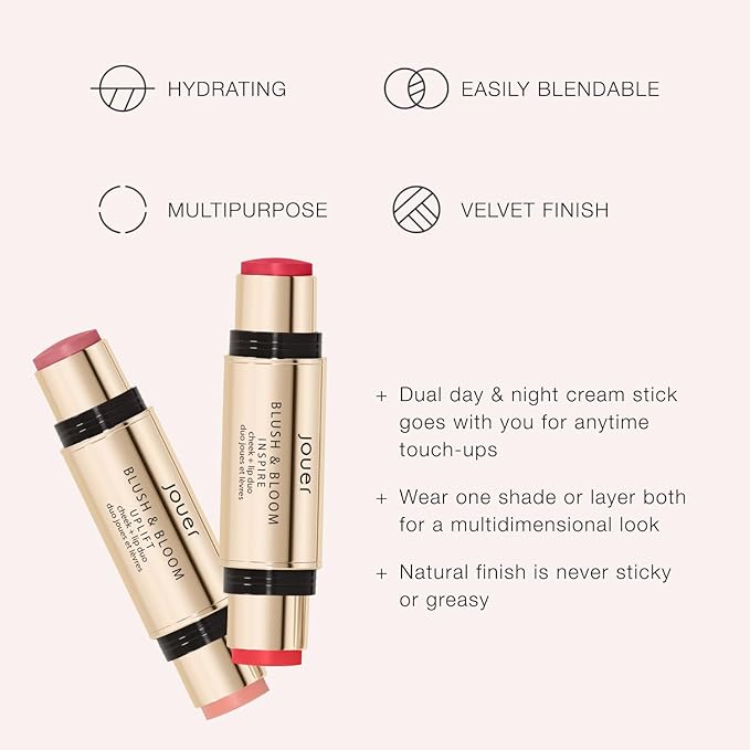 Jouer Blush & Bloom Cheek + Lip Duo - Hydrating Cream Blush Stick for Lip and Cheek Tint - Moisturizing Rose Hip and Squalane Oil Formula, Inspire-VivaGrace Women