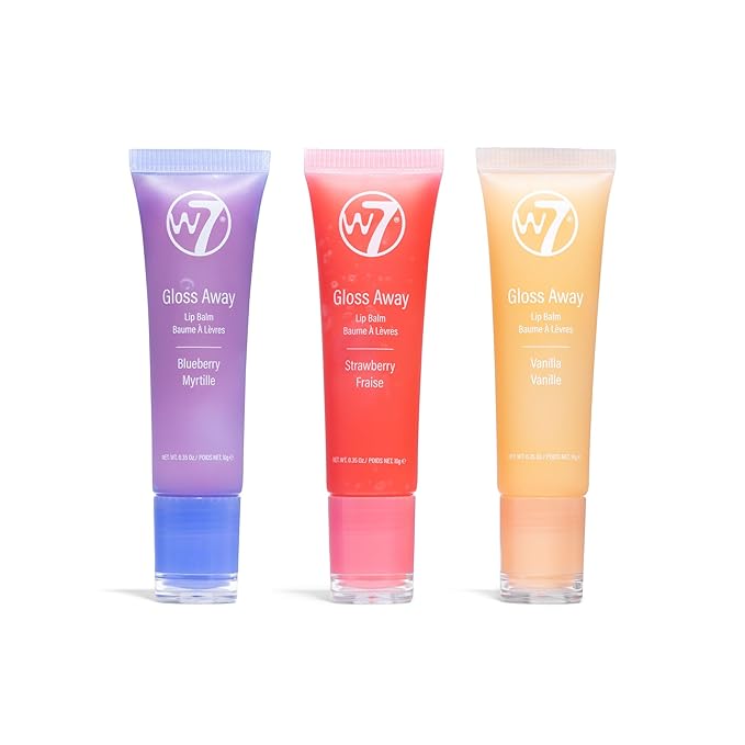 W7 Gloss Away Lip Balm Trio - 3 Piece Set - Nourishing Lips Balms With Shea Butter - Blueberry, Vanilla, Strawberry-VivaGrace Women