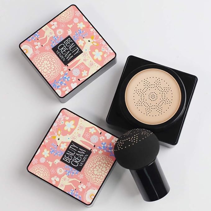 GL-Turelifes Mushroom Head Air Cushion Foundation CC Cream Water Feeling Flawless BB Cream Moisturizing Oil Control, Lightweight & Smoothing Natural Concealer (BlanchedAlmond)-VivaGrace Women