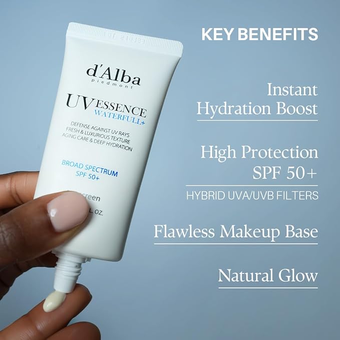 d'alba Piedmont Italian White Truffle Waterfull Essence Sunscreen, Vegan Skincare, Lightweight Sunscreen with BROAD SPECTRUM SPF 50+, Glowy, Safe for all Skin Types, Korean Skin Care (1.69 fl. oz)-VivaGrace Women