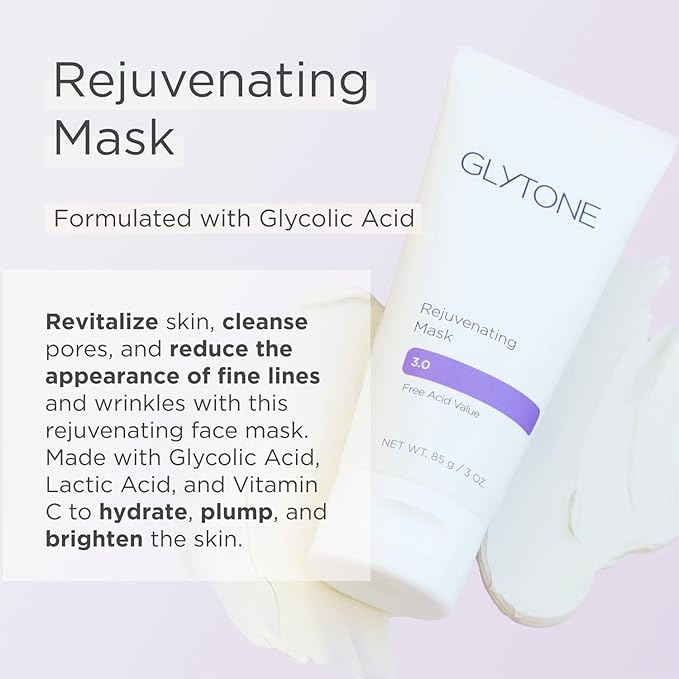 Glytone Rejuvenating Mask - 3% Pure Glycolic Acid, Lactic Acid, Vitamin C & Collagen - Purify & Exfoliate - For All Skin Types - Fragrance-Free - 3 fl. oz.-VivaGrace Women
