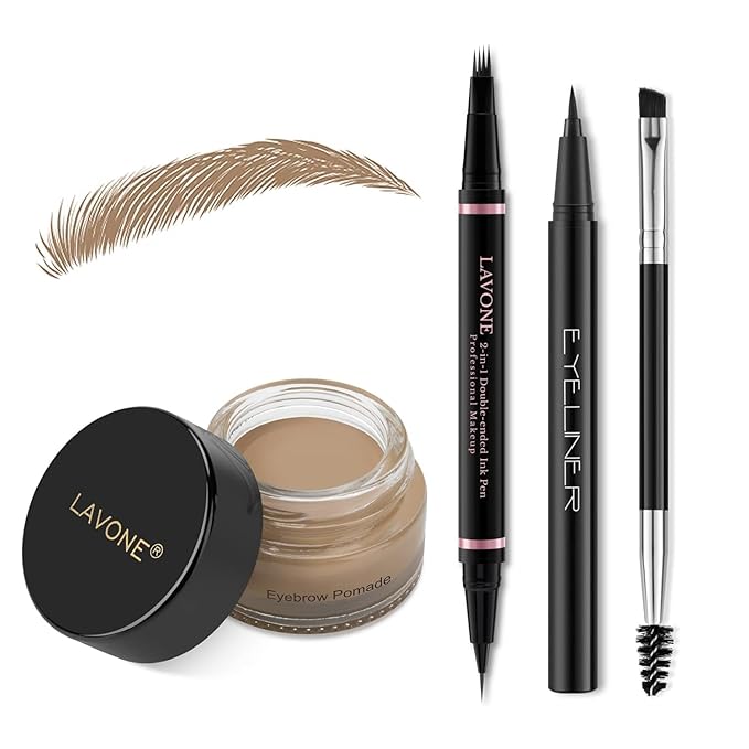 Eyebrow Pencil Makeup Kit, with Waterproof 2-IN-1 Microblading Eyebrow Pen, Eyebrow Pomade, Eyeliner and Dual-ended Eyebrow Brush, Brow Pencil Kit for Natural Eyebrows - Taupe-VivaGrace Women