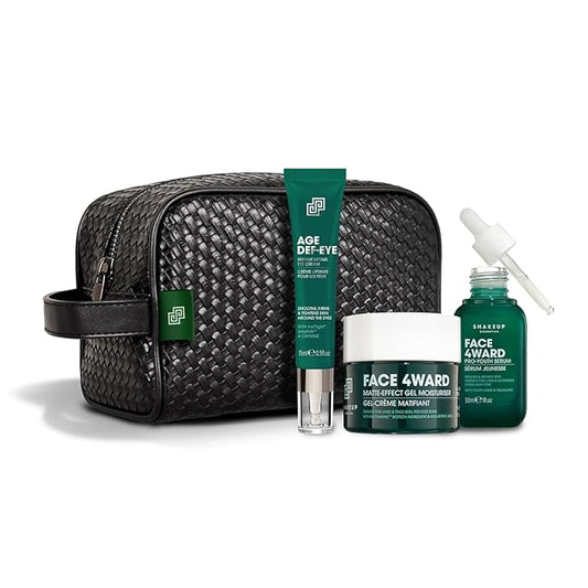 Shakeup - 4-Piece Mens Anti-Aging Gift Set, Age Def-Eye Lifting Eye Cream, Pro-Youth Serum, Matte-Effect Moisturiser, Plus Wash Bag-VivaGrace Women