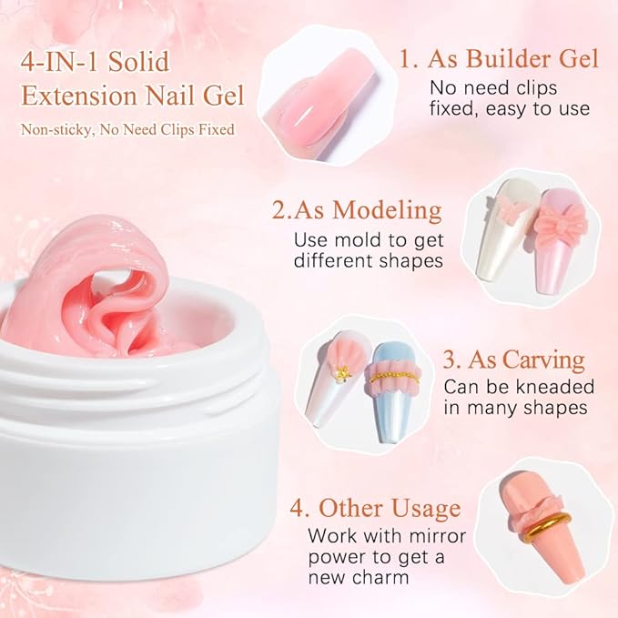 MIZHSE Solid Builder Gel for Nails, Nude Pink Non-Sticky Sculpting Gel, 3D Nail Art Building Carving Modeling Hard Nail Extension Soak Off UV/LED Nail Art Salon Home DIY 15g-VivaGrace Women