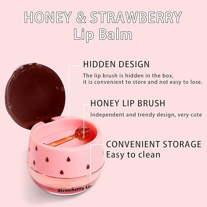 2PCS Lip Mask Overnight, Honey&Strawberry Moisturizing Repair Sleeping Lip Balm, Fade Lip Lines Bee Lip Balm, Hydrating &Prevention Dry and Crack Lip Scrubs Exfoliator (Strawberry & Strawberry)-VivaGrace Women