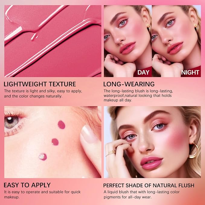 Liquid Blush for Cheeks Makeup Face Blush, Weightless Cream Formula, Smudge Proof Long-Wearing Pigmented Blush, Natural Look Makeup Face Blushes, Shimmer Finish, Dainty - 02# Bronze blast-VivaGrace Women
