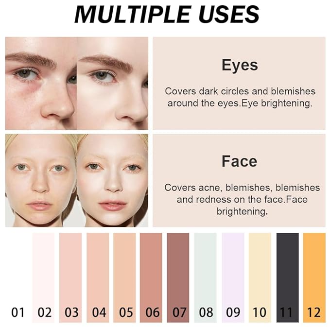 Kaely Color Correcting Concealer,Cream Pot Concealer Full Coverage,under Eye Concealer Palette for Conceals Dark Circles,Waterproof Foundation Face Makeup,01 White-VivaGrace Women