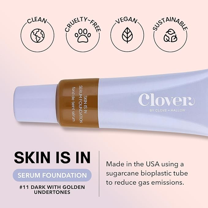 Clover Skin Is In Serum Foundation | Hydrating Face Serum, Lightweight Foundation, Cruelty-Free & Vegan | With Squalane And Sunflower Seed Wax | 30 ml - Shade 11 (Dark)-VivaGrace Women