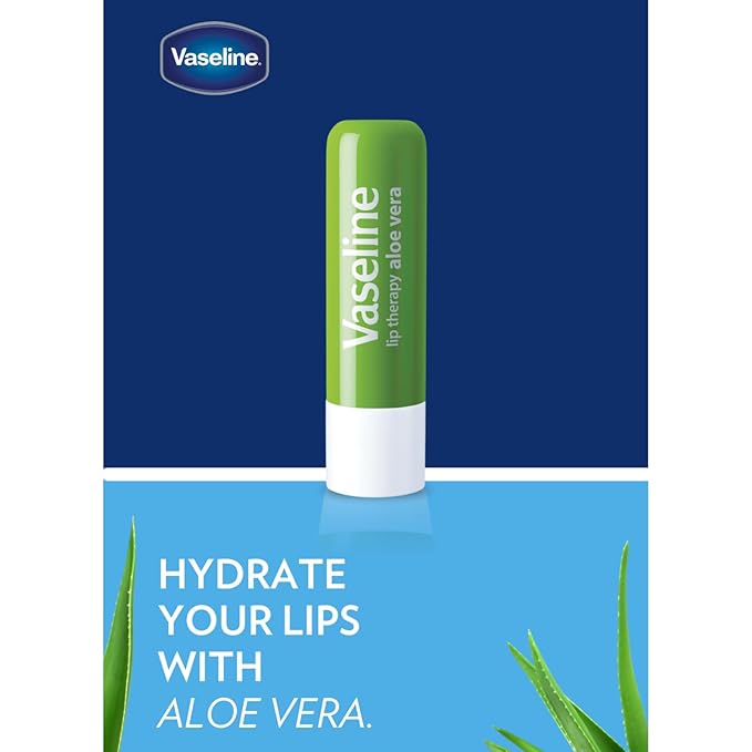 Vaseline Lip Therapy Care Aloe Fresh, Fast-Acting Nourishment, Ideal for Chapped, Dry, Cracked, or Damaged Lips, Lip Balm, 4-Pack, 0.16 Oz Each-VivaGrace Women