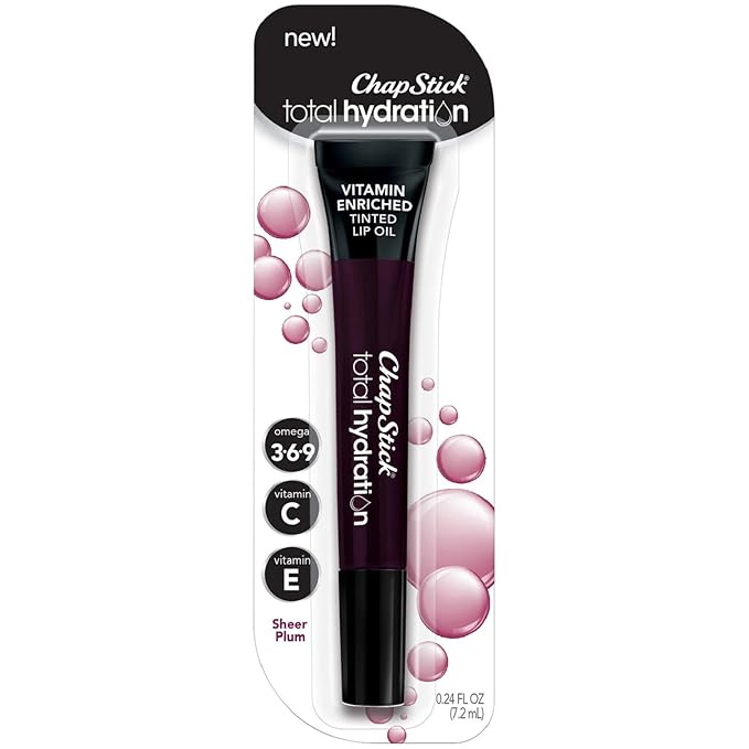 ChapStick Total Hydration Vitamin Enriched Sheer Plum Tinted Lip Oil Tube, Lip Care - 0.24 Oz-VivaGrace Women
