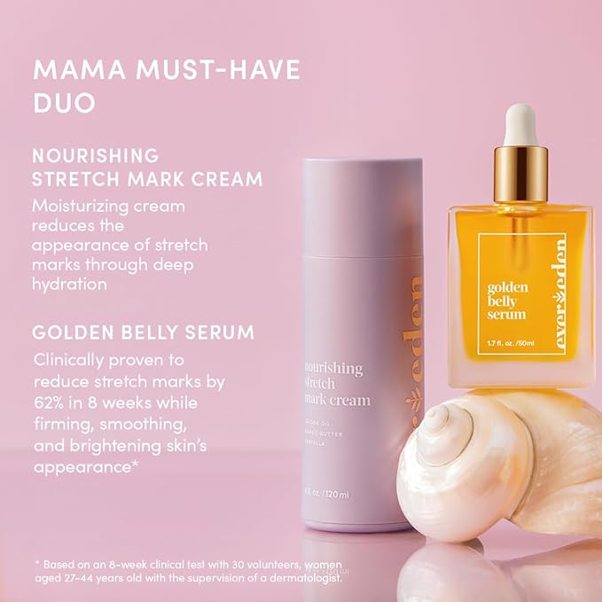 Evereden Mama Must-Have DUO - Golden Belly Stretch Mark Oil & Nourishing Stretch Mark Cream - Dermatologist-Developed Clean & Vegan Maternity Skin Care for Stretch Mark Reduction & Skin Hydration-VivaGrace Women