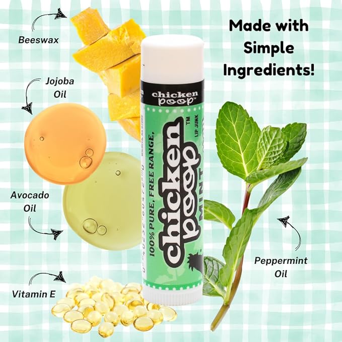 Chicken Poop Lip Balm Simone Chickenbone 100% Natural Moisturizer for Dry, Chapped Lips, Combo (Original, Mint, Outdoors with SPF 30, Coconut), 4 Pack-VivaGrace Women