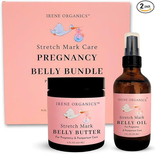 Belly Bundle by Irene Organics - Organic Belly Butter and Oil for Pregnancy Stretch Mark Prevention and Treatment - Award Winning Skincare For Pregnancy and Postpartum - Mother's Day Gift Set (Small)-VivaGrace Women