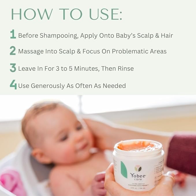 Yobee Ultra Gentle Soothing Scalp Mask - Dry Scalp Treatment Hair Mask Safe For Sensitive Baby Skin - Probiotic Infused - For Sensitive Scalp & Cradle Cap - For Babies, 4 fl oz-VivaGrace Women