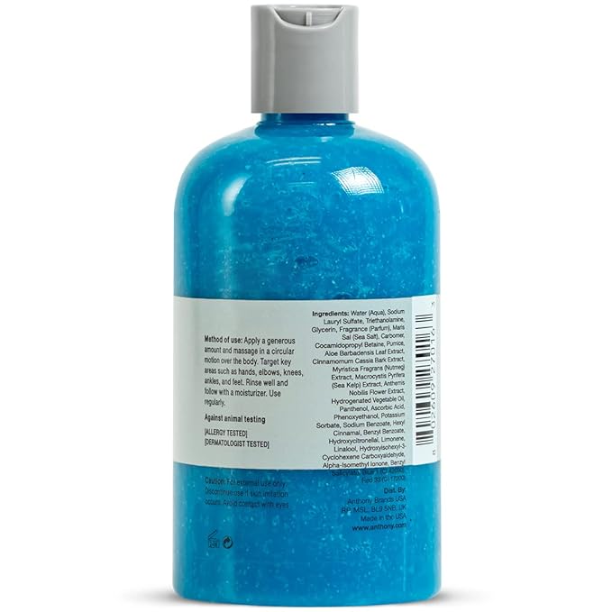 Anthony Exfoliating Body Scrub, Sea Salt, Vitamin C & Aloe Vera, Deep Cleans, Smooths Rough Patches, Soothes & Protects Skin, Hydrating Blue Sea Kelp Body Wash, 12 Fl Oz, Refreshes & Revitalizes-VivaGrace Women