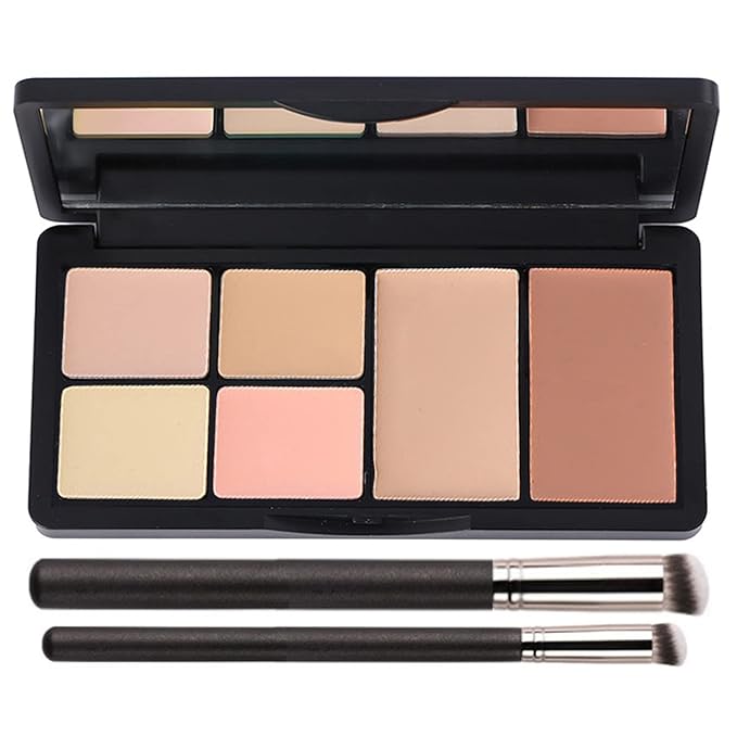 Concealer Contour Palette, 6 In 1 Color Correcting Concealer Contour Makeup Palette, Contouring Foundation Highlighting Makeup Kit for Dark Circles, Blemish With 2 Packs Brush (2#)-VivaGrace Women