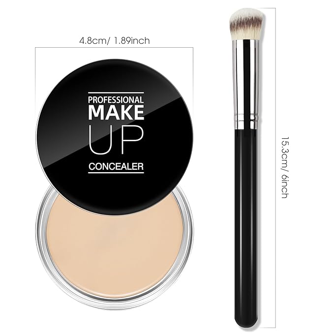 Cream Concealer Full Coverage Makeup, Matte Color Correcting Concealer with Brush, Waterproof, Conceals Blemish, Pores and Spots, Under Eye Makeup Concealer for Dark Circles (#02 LIGHT CREAM)-VivaGrace Women