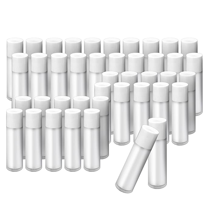 1st Choice 50 Lip Balm Empty Container Tubes 3/16 Oz (5.5ml), Natural White Color-VivaGrace Women