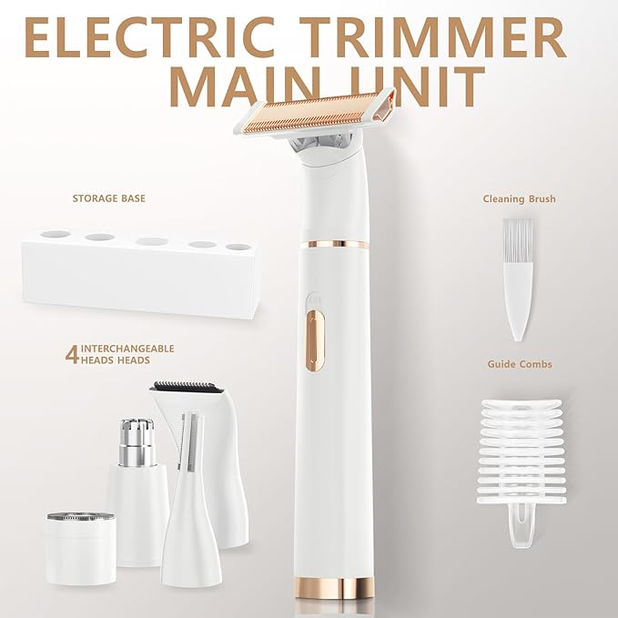 Women's 5-in-1 Electric Bikini Trimmer, USB-C Rechargeable Shaver & Trimmer for Body, Face & Nose – Painless Wet & Dry Shave (Keep Device Dry; Remove Blades for Cleaning)-VivaGrace Women