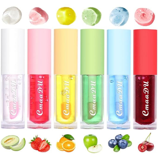 6Pcs Hydrating Lip Oil Set,Fruity Color Changing Lip Glaze Plumping Lip Glow Oil Transparent Moisturizing Tinted Lip Balm Long Lasting Nourishing Repairing for Dry Lip (A)-VivaGrace Women
