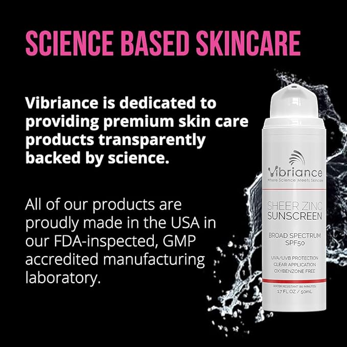 Vibriance Sheer Zinc Sunscreen - Tinted Sunscreen for Face SPF 50, Lightweight Facial Moisturizer with Niacinamide, Hyaluronic Acid - 1.7 fl oz-VivaGrace Women