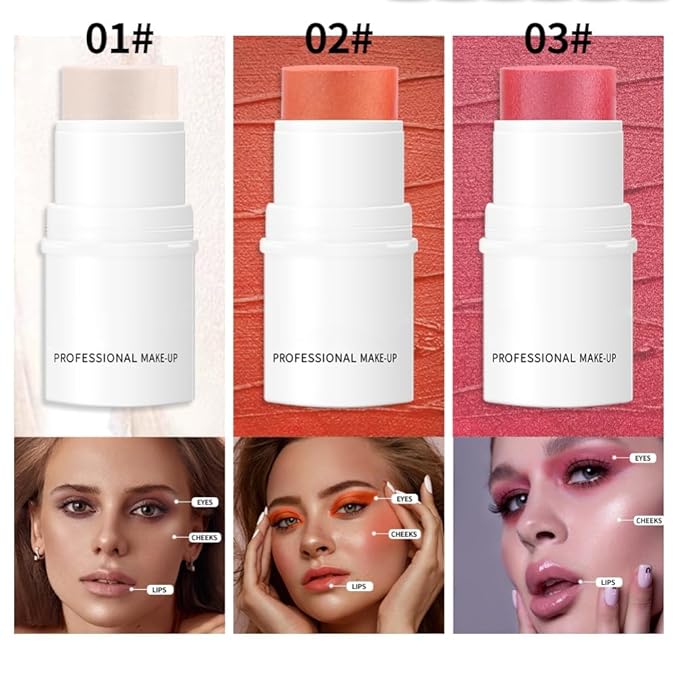 Orange Cream Blush Stick for Cheeks, Waterproof Face Cream Makeup Blush Stick, Long-Lasting Multi-use Blush Makeup Stick, Natural-Looking, Lightweight Skin Tint Blush Makeup for All Skin-VivaGrace Women