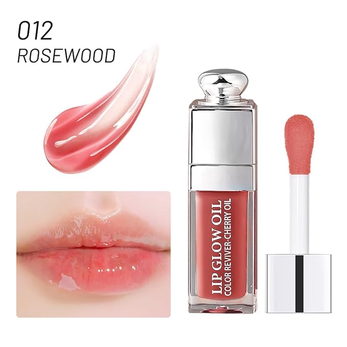 Hydrating Lip Glow Oil, Moisturizing Plumper Lip Gloss, Transparent Plumping Balm, Tinted Balm Care 0.2 OZ - 012 ROSEWOOD-VivaGrace Women