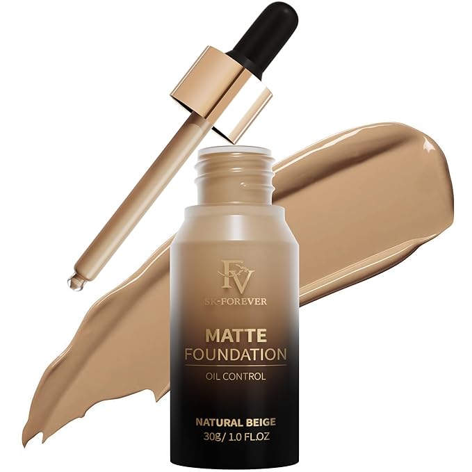 FV Full Coverage Liquid Foundation Makeup, Long Lasting Matte Foundation with Flawless Finish, Concealing & Minimizing Pores, Oil Control Waterproof for Oily Combination Skin, 1 Fl. Oz (Natural Beige)-VivaGrace Women