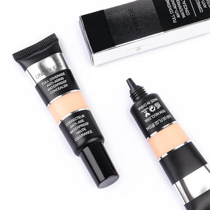 Pro Under Eye Full Coverage Liquid Concealer to Cover Dark Circles, Scars, Redness, Spots, Fine Lines, Corrector Anti-Aging Natural Finish, Moistening Smooth Cream, Waterproof 0.4 fl oz - Beige#-VivaGrace Women
