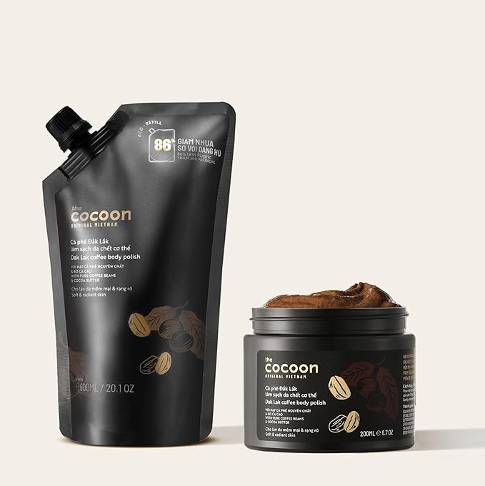 Cocoon Dak Lak Coffee Body Polish with Refill Bag. 100% Vegan Exfoliating Scrub for Smooth & Glowing Skins | Reduce Stretch Marks, Acne & Cellulite | Gift for Coffee Lovers (27 fl oz)-VivaGrace Women