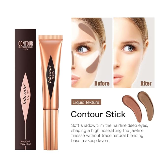 MEICOLY Liquid Contour Beauty Wand,Cream Contour Stick with Cushion Applicator,Liquid Bronzer Stick for Women and Girl,Blendable Long Lasting Smoothly Silky Contour Makeup,Cruelty-free,Medium to Dark-VivaGrace Women
