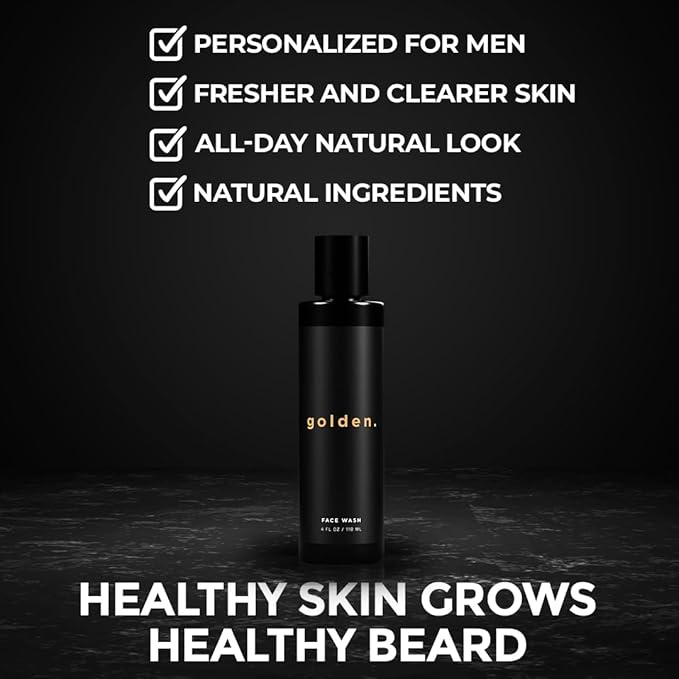 Golden Grooming Co. Men Face Wash with Aloe Vera & Vitamin E - Facial Cleanser for Men - Organic & Nature-Based - Ideal for Sensitive and Oily Skin - Rich Foaming Daily Cleanser - 4 oz.-VivaGrace Women