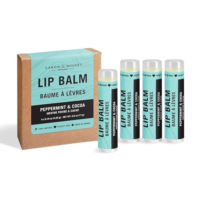Caron & Doucet - 100% Natural Lip Balm - Premium Beeswax & Olive Oil Moisturizing Lip Balm - Best for Dry Chapped Lips. (Pack of 4, Peppermint & Cocoa)-VivaGrace Women
