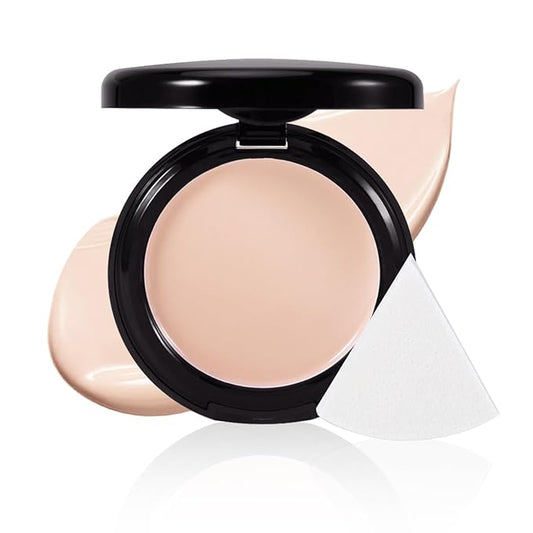Powder Foundation,Long Wear Full Coverage Foundation with Sponge,Flawess Demi-Matte Finish,Brighten Correcting Color-VivaGrace Women