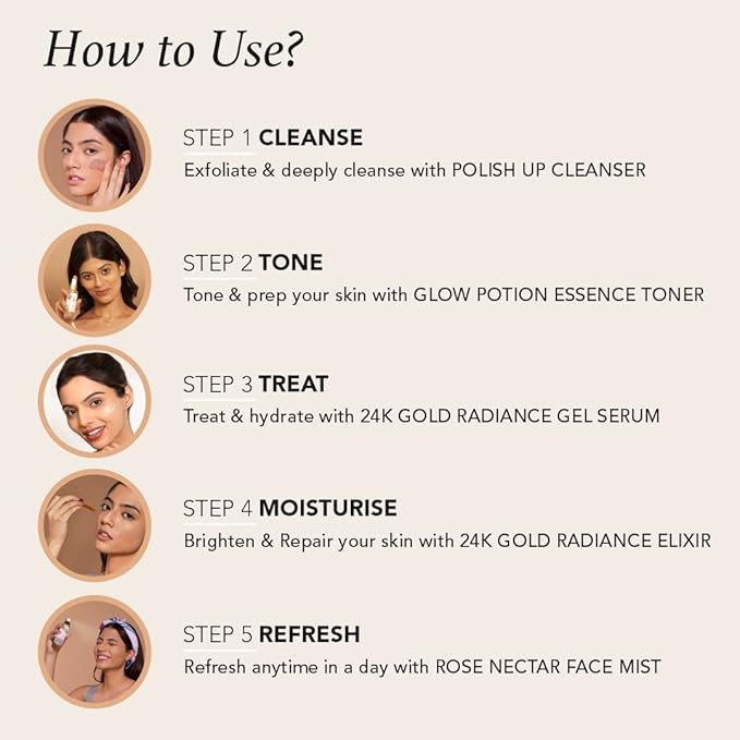 Quick Glow Kit, Hydrating Essence Toner, Exfoliating Face Cleanser, 24K Gold Face Elixir, Face Gel Serum, Face & Body Toner | Smoothens & Softens Skin, Deep Cleanser | Set of 5 - RAS LUXURY OILS-VivaGrace Women