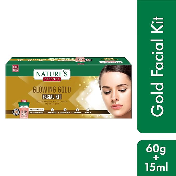 Nature's Essence Glowing Gold Facial Kit (60Grams+15ML)-VivaGrace Women