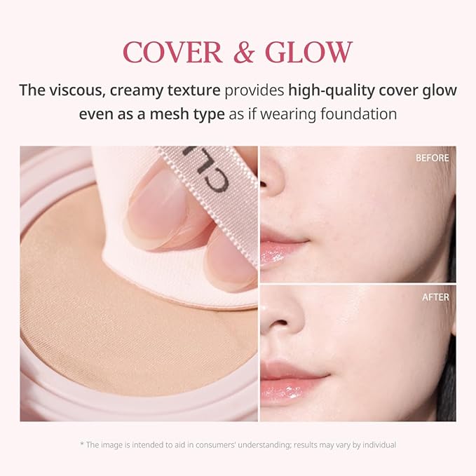 CLIO Kill Cover Mesh Glow Cushion Foundation ([Refill Included] 15g*2, 23N GINGER), Glass Skin, Long-Lasting, Lightweight, Buildable Coverage, Glowy Skin Makeup-VivaGrace Women