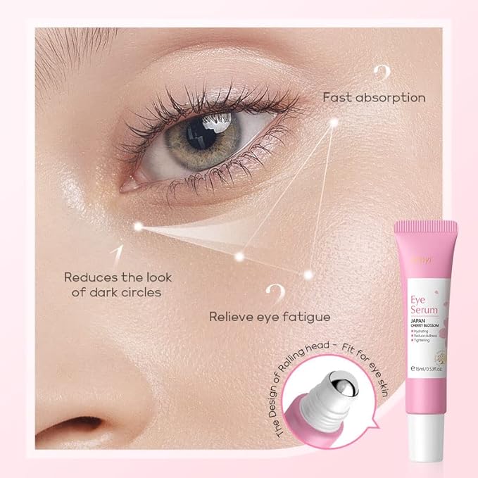 AKARY Cherry Blossom Eye Roller Serum Eye Moisturizer, Deep Hydration Eye Serum with Caffeine and Sodium Hyaluronate, Under Eye Cream to Reduce Dark Circles, Fine Lines, Smoothing Skin Care Treatment-VivaGrace Women