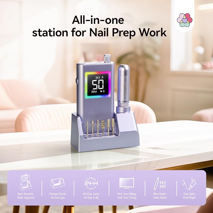SAVILAND Advanced 50000 RPM Nail Drill Professional: 10S Fast Removal Electric Nail File Portable Nail Filer Electric with Rechargeable Electric Nail Drill Bits Pro Acrylic Nail Manicure Nail Tools-VivaGrace Women