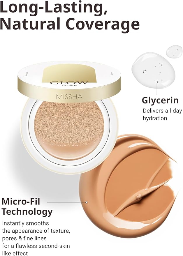 MISSHA Glow Cushion No.27 Honey Beige for Tanned Skin Radiant & Moisturizing Skin with Buildable Coverage-VivaGrace Women