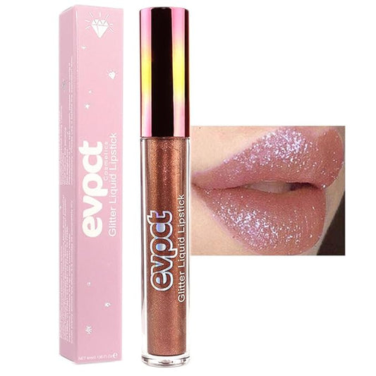 evpct 1Pcs Nude Gold Glitter Metallic Shimmer Diamond Lipstick Lip Gloss Stain Set for Women Long Lasting Waterproof, Nude Brown Sparkle Glitter Matte long Wear Liquid Lipstick Lip Makeup Kit, 14#-VivaGrace Women