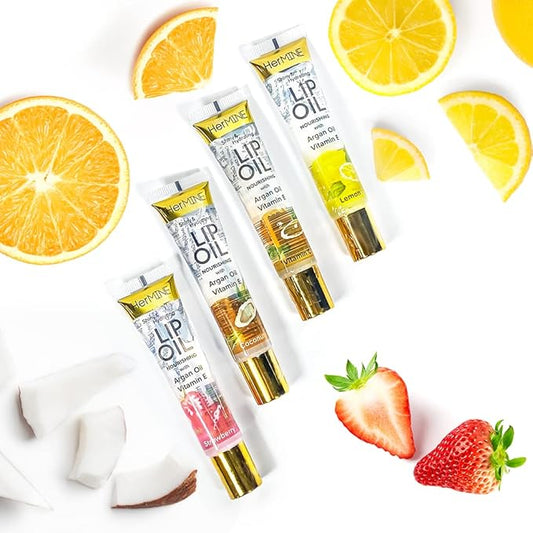 HerMINE Hydrating Lip Oil with Argan oil & Vitamin E Clear Long Lasting Nourishing Lip Oils Moisturizing Gel Multi-Packs Softening Clear Oil-VivaGrace Women